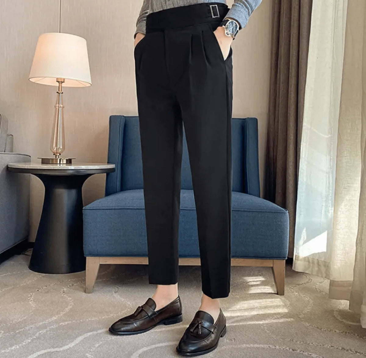 Men's Tailored High Waist Straight Leg Trousers