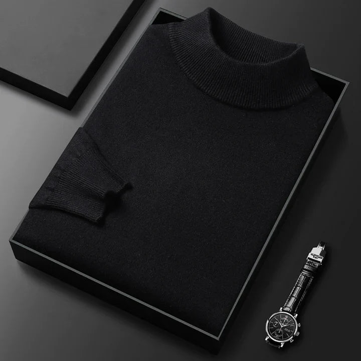 Men's Elegant Warm Turtleneck Winter Sweater in Black