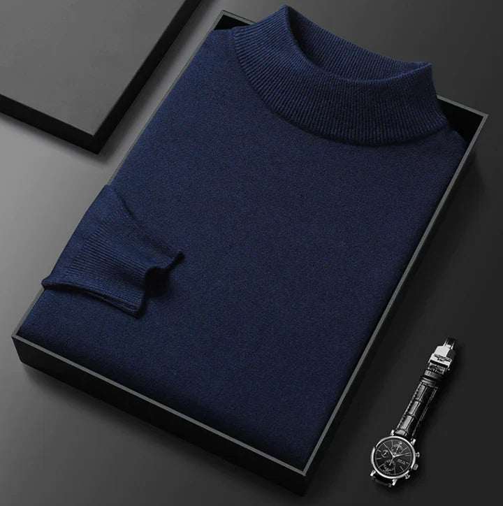 Men's Elegant Warm Turtleneck Winter Sweater in Navy