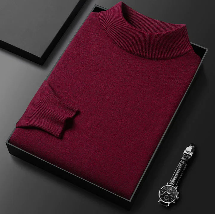 Men's Elegant Warm Turtleneck Winter Sweater in Red
