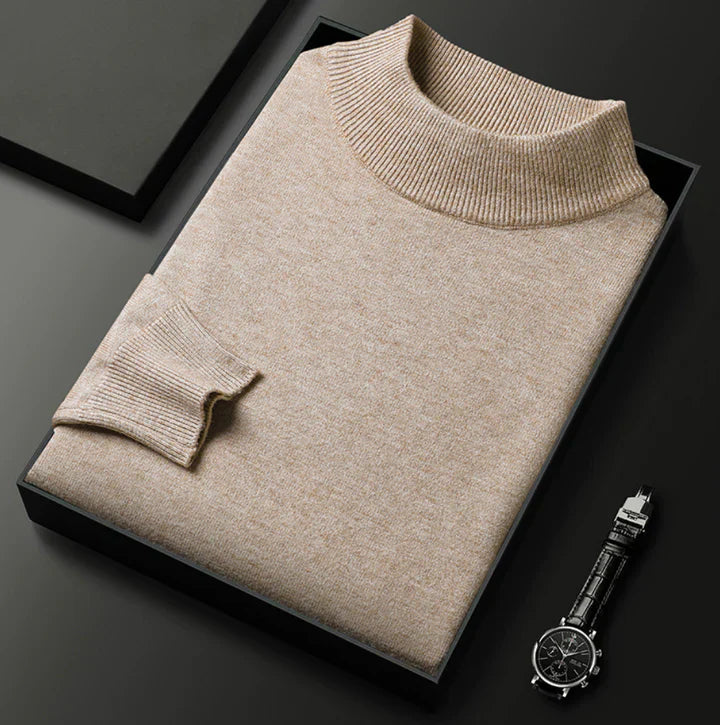 Men's Elegant Warm Turtleneck Winter Sweater in Beige