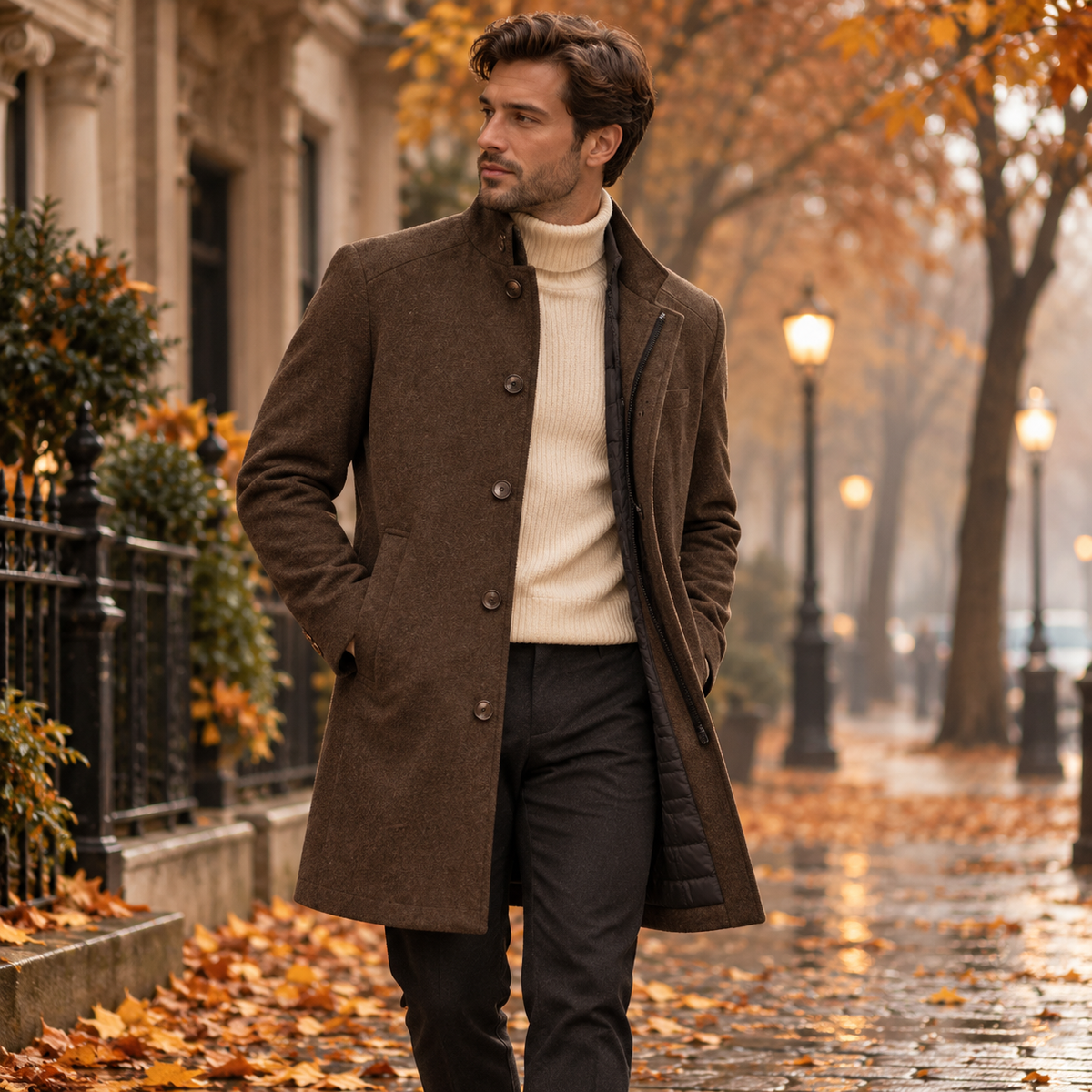 Men's Tailored Stand Collar Quilted Winter Overcoat