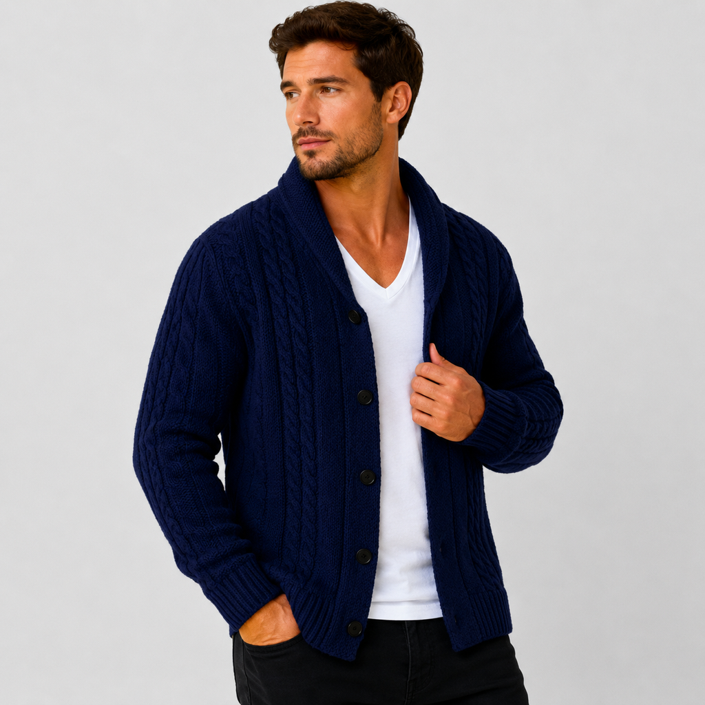 Men's Classic Cable Knit Button-Front Cardigan