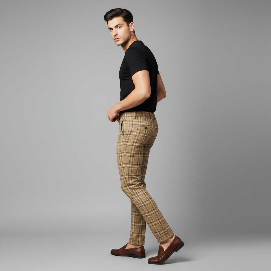 Sasha Checked Chinos | Men's Casual Trousers