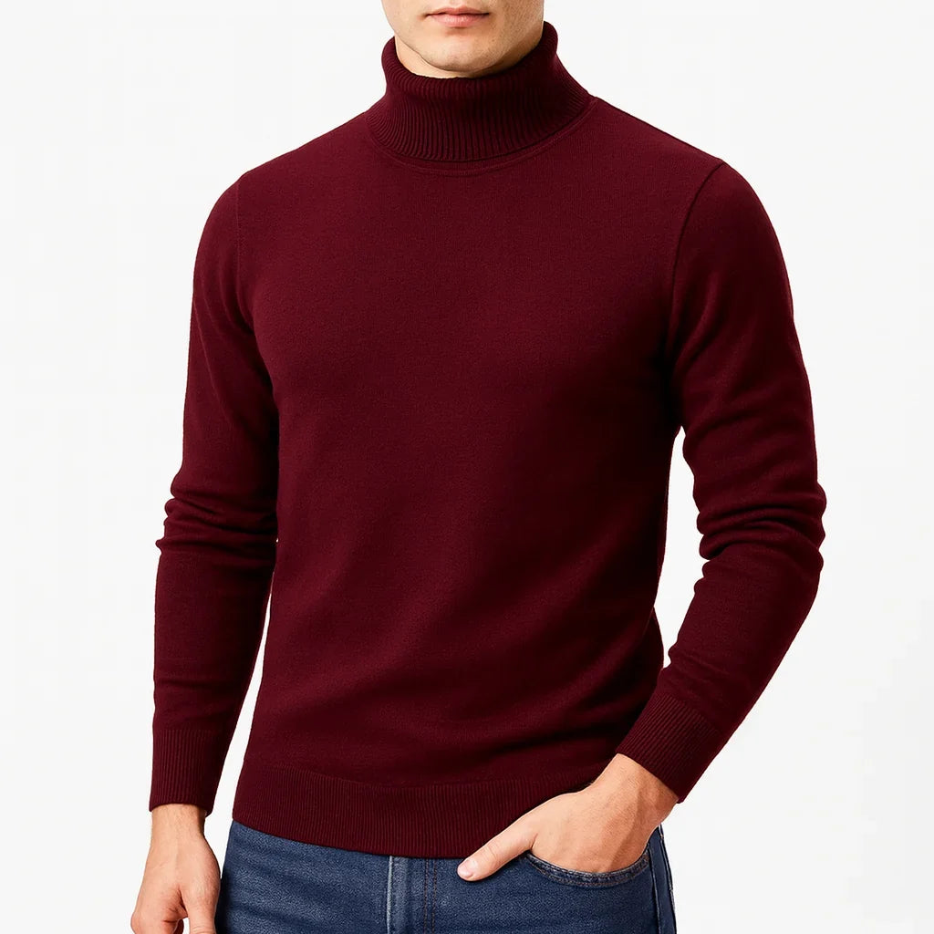 Men's Warm Minimalist Roll Neck Knit Jumper