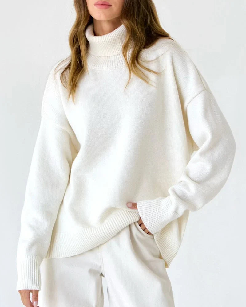 Women's Cozy Oversized Roll Neck Ribbed Jumper