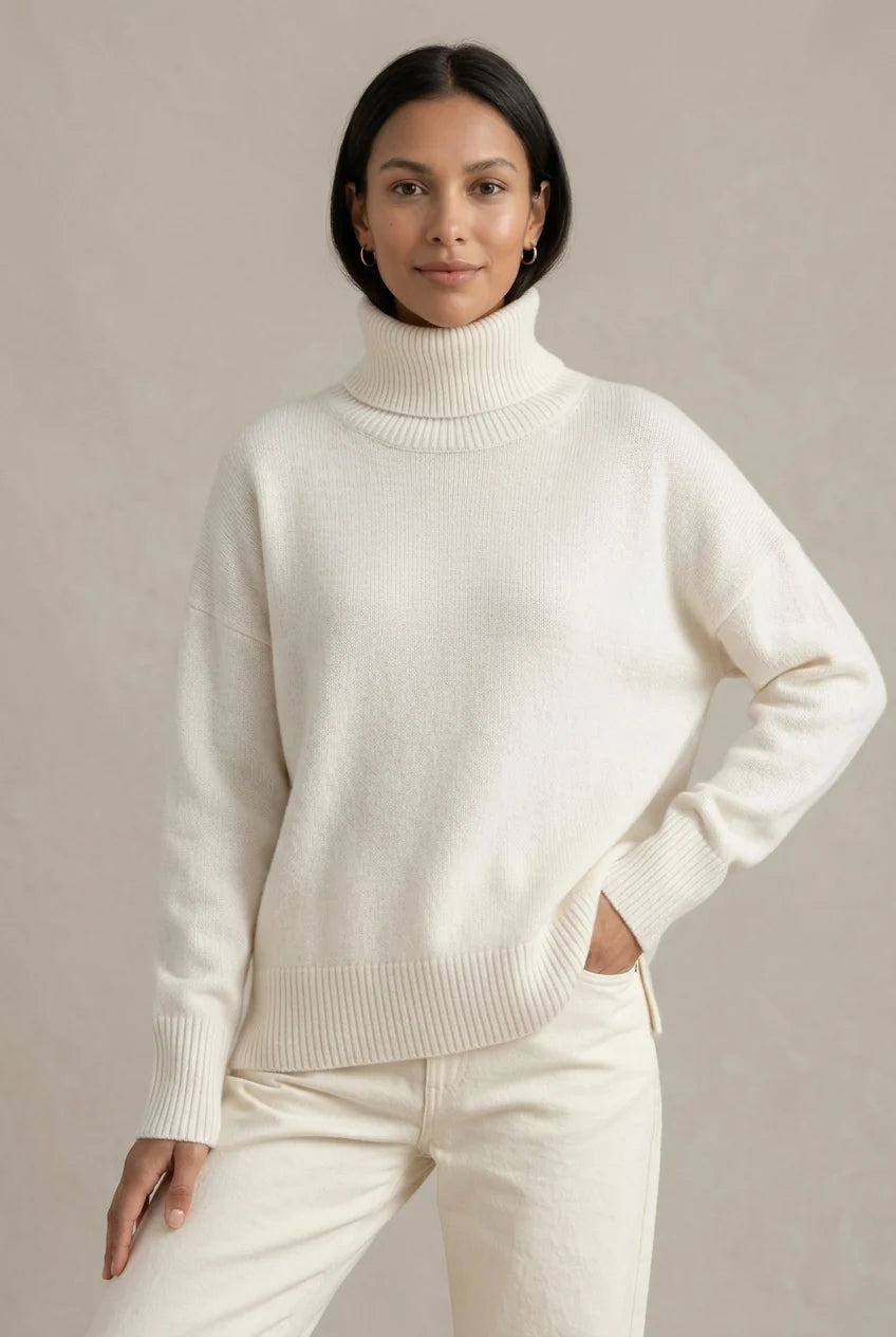 Women's Cozy Oversized Roll Neck Ribbed Jumper