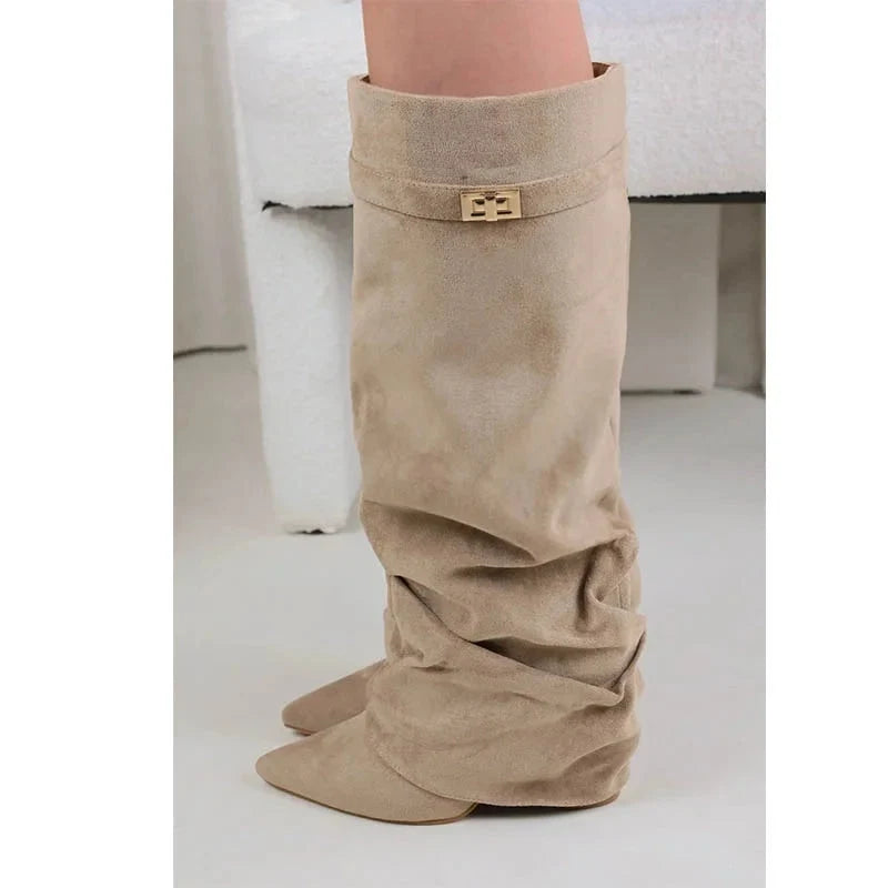 Women's Elegant Ruched Knee High Boots
