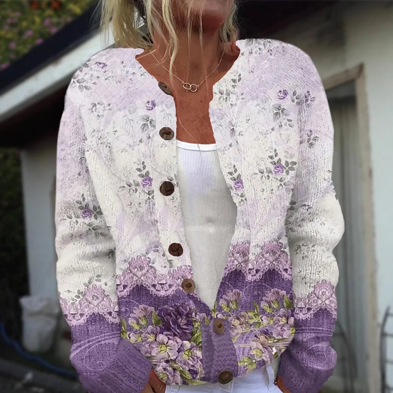 Women's Floral Button-Up Long Cardigan