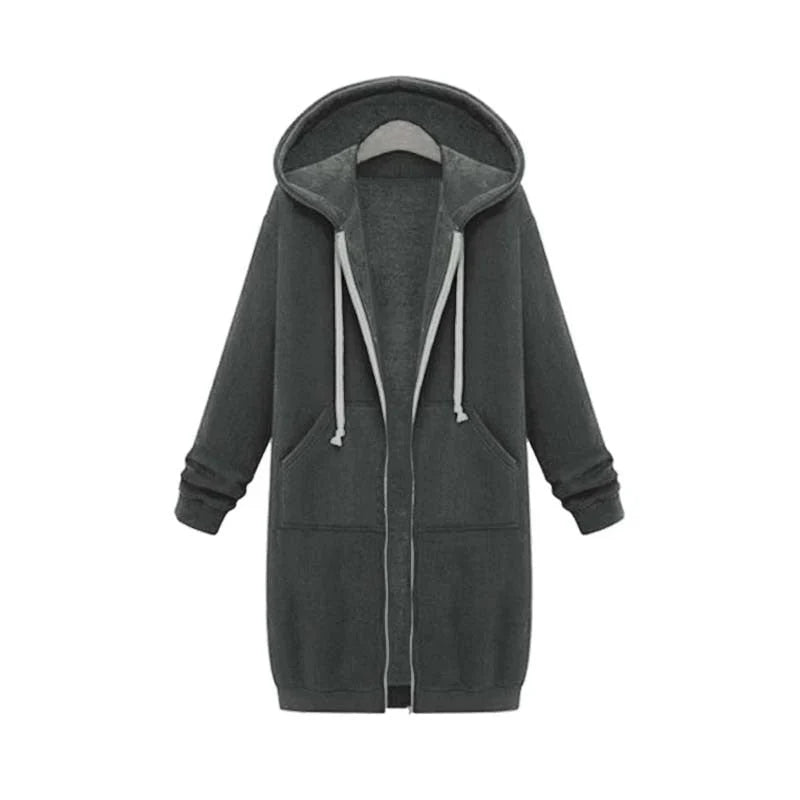 Women's Relaxed Fit Longline Zip-Up Hoodie Sweatshirt