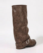 Women's Slouched Buckle Strap Knee High Boots