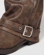 Women's Slouched Buckle Strap Knee High Boots