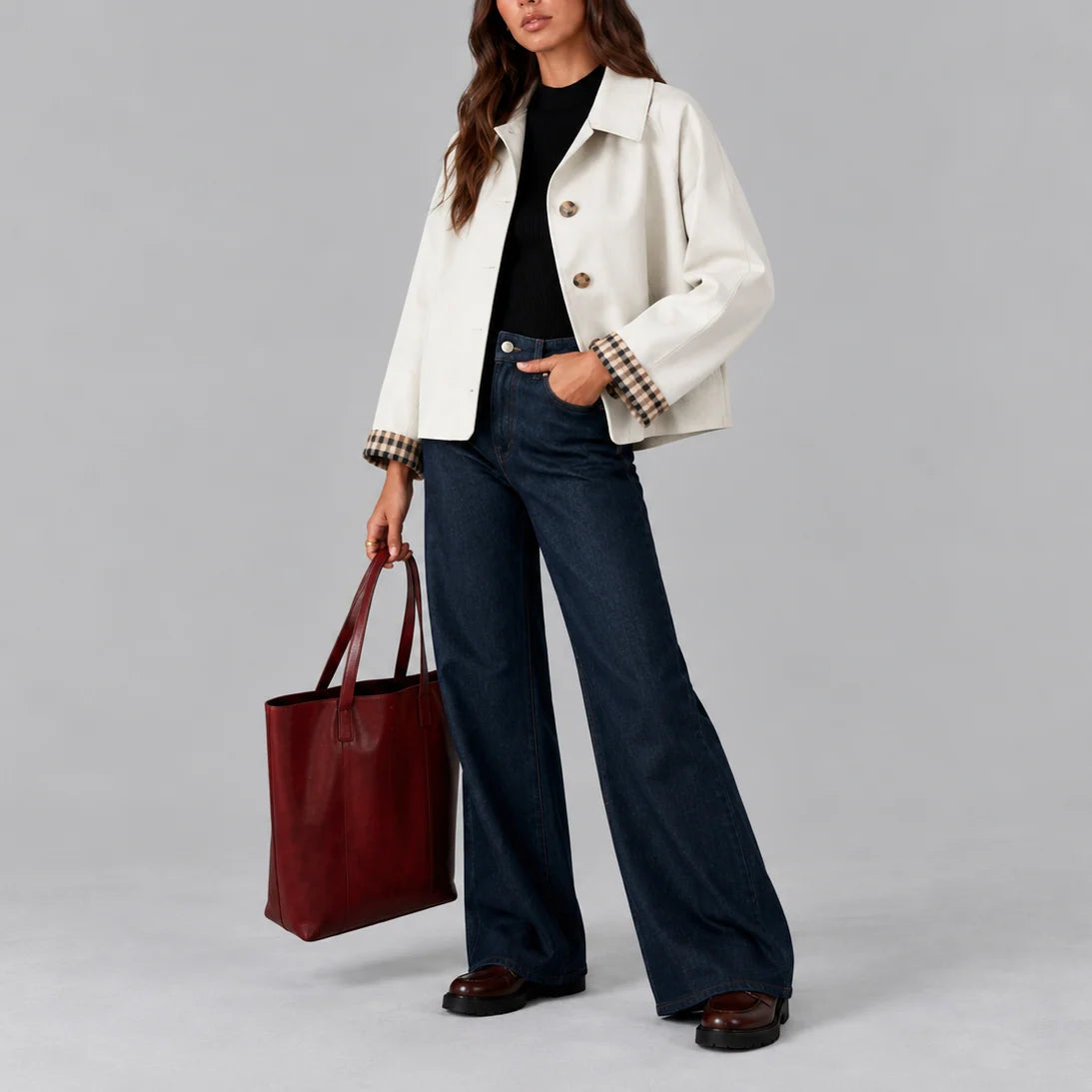 Women's Structured Cropped Plaid Jacket