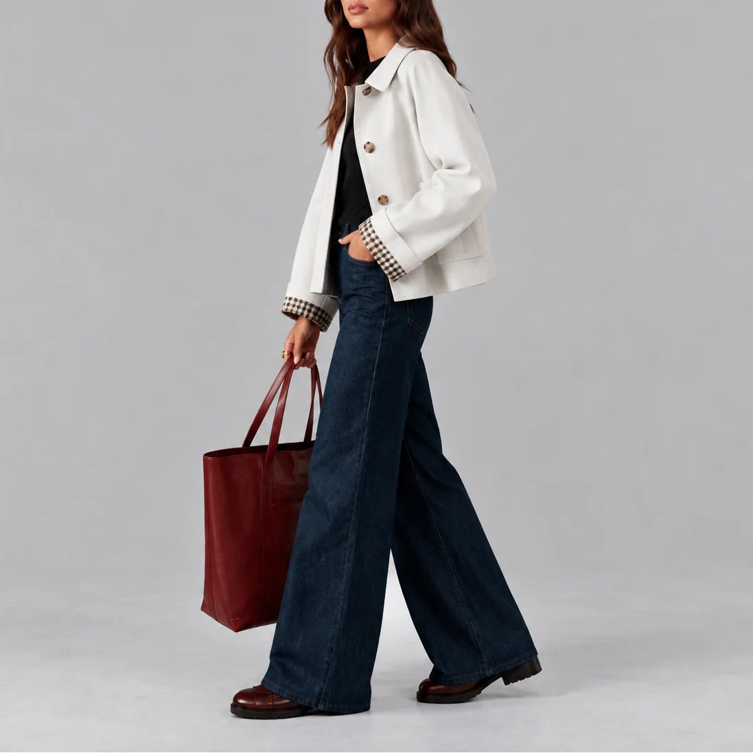 Women's Structured Cropped Plaid Jacket