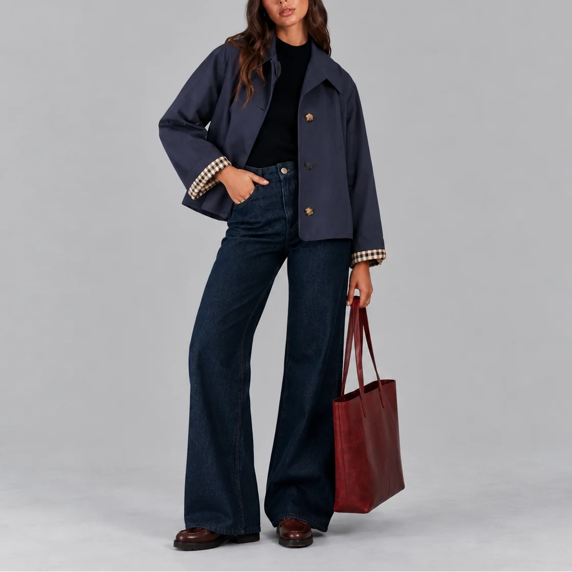 Women's Structured Cropped Plaid Jacket