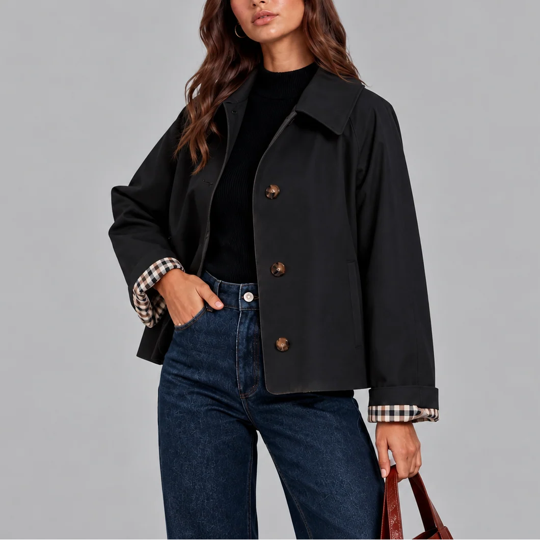 Women's Structured Cropped Plaid Jacket