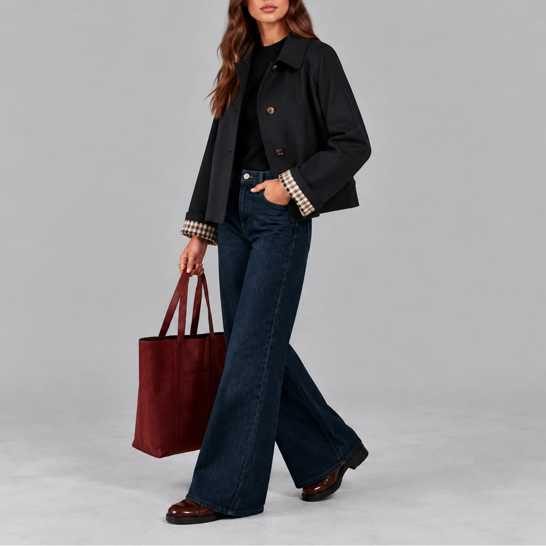 Women's Structured Cropped Plaid Jacket