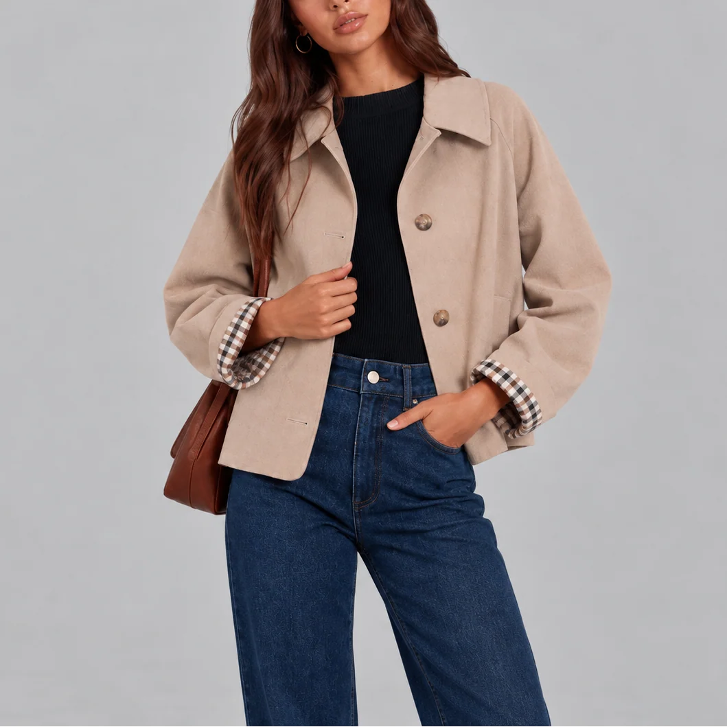 Women's Structured Cropped Plaid Jacket