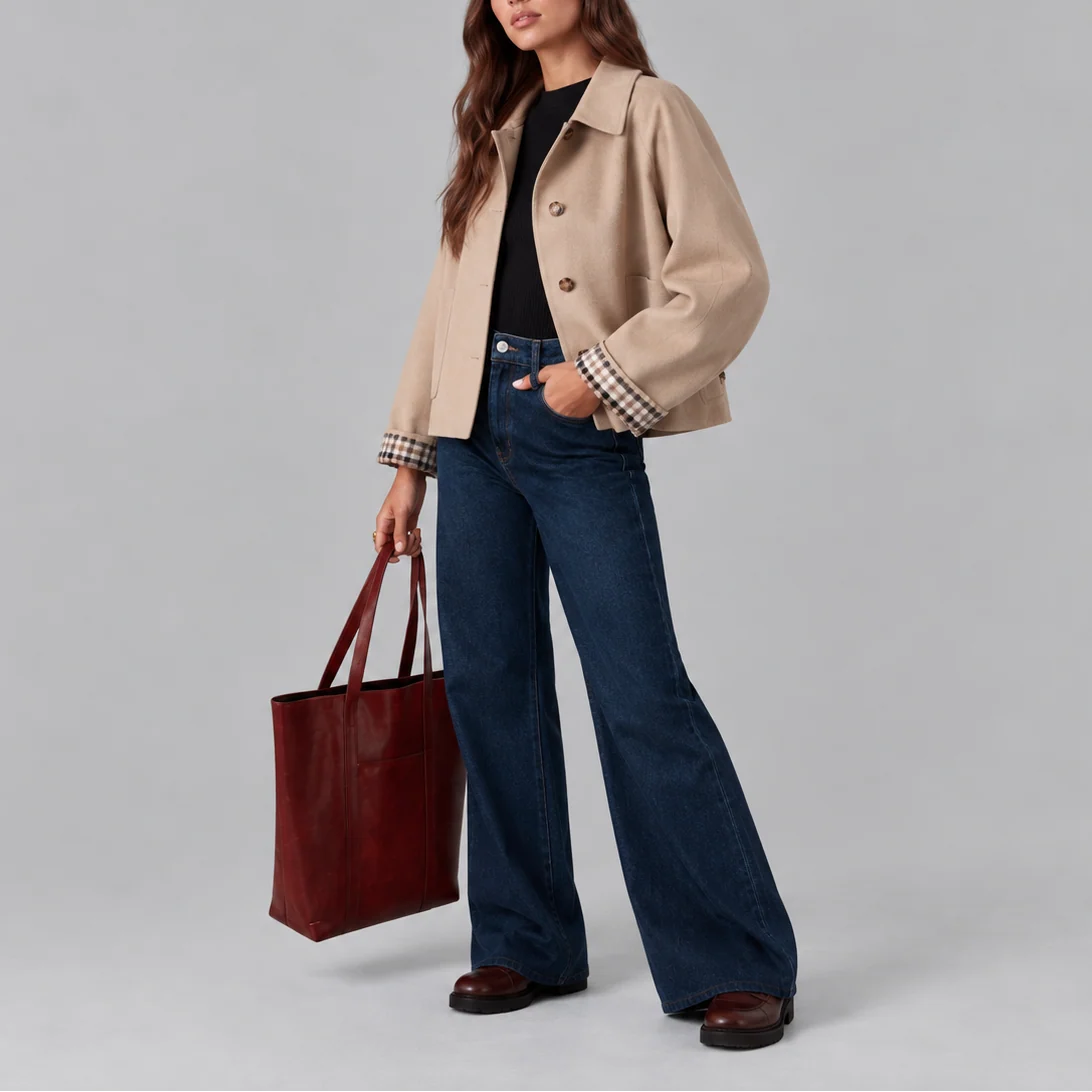 Women's Structured Cropped Plaid Jacket