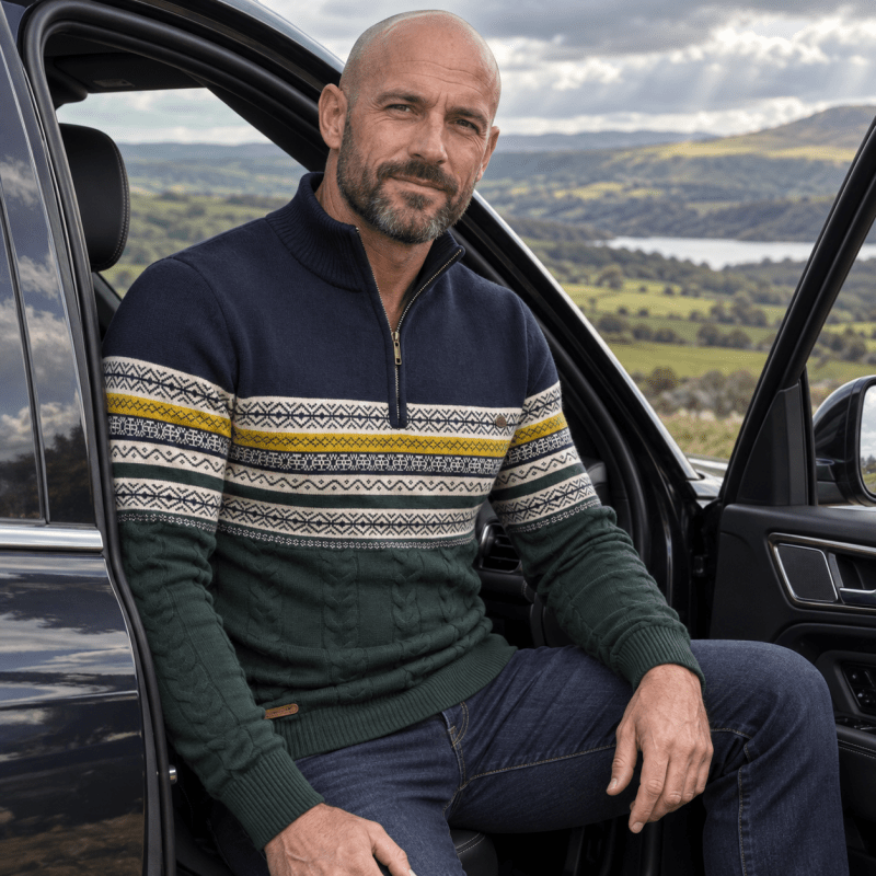 Men's Fair Isle Cable Knit Half-Zip Christmas Jumper