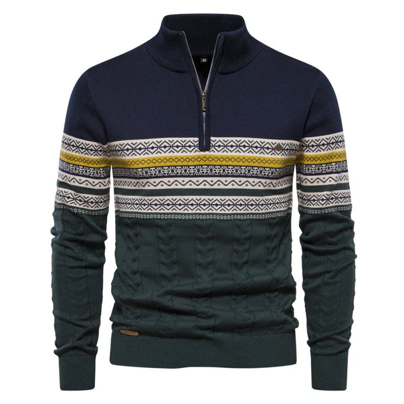 Men's Fair Isle Cable Knit Half-Zip Christmas Jumper in Navy