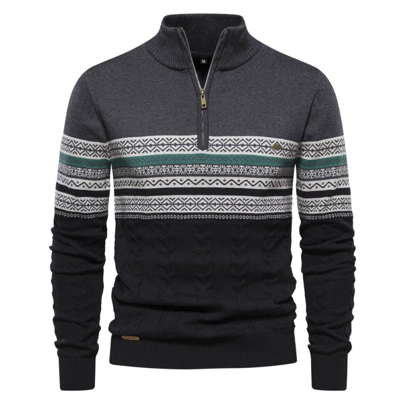 Men's Fair Isle Cable Knit Half-Zip Christmas Jumper in Charcoal