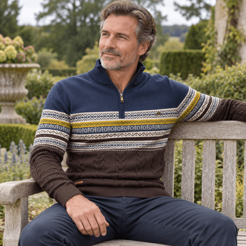 Men's Fair Isle Cable Knit Half-Zip Christmas Jumper