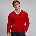 Men's Merino Wool V-Neck Pullover — Red