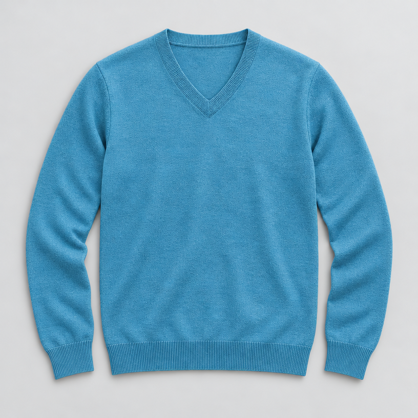 Men's Merino Wool V-Neck Pullover — Sky Blue