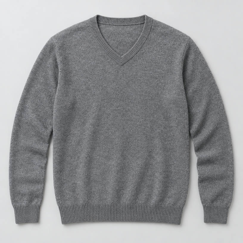 Men's Merino Wool V-Neck Pullover — Dark Grey
