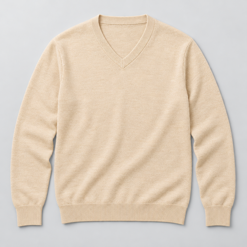 Men's Merino Wool V-Neck Pullover — Beige