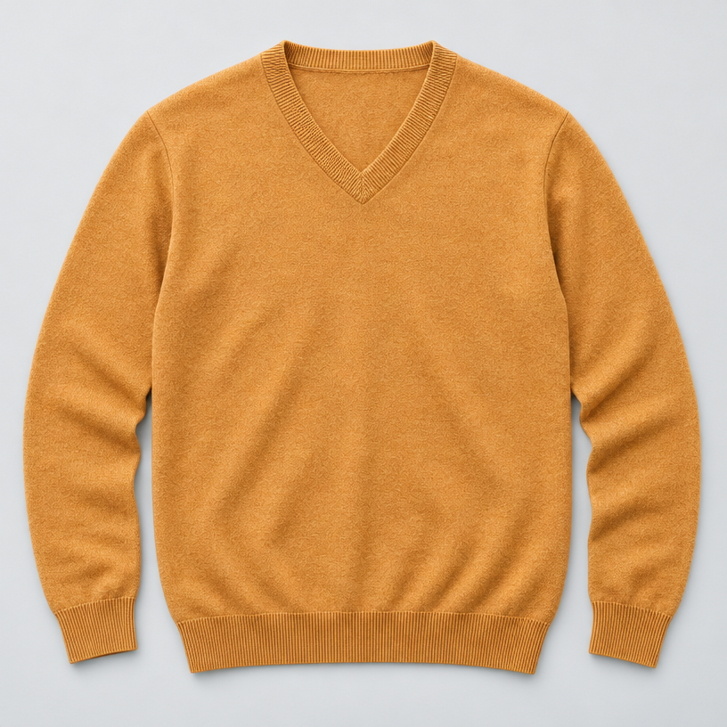 Men's Merino Wool V-Neck Pullover — Orange