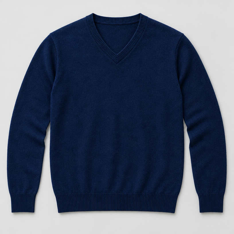 Men's Merino Wool V-Neck Pullover — Navy Blue